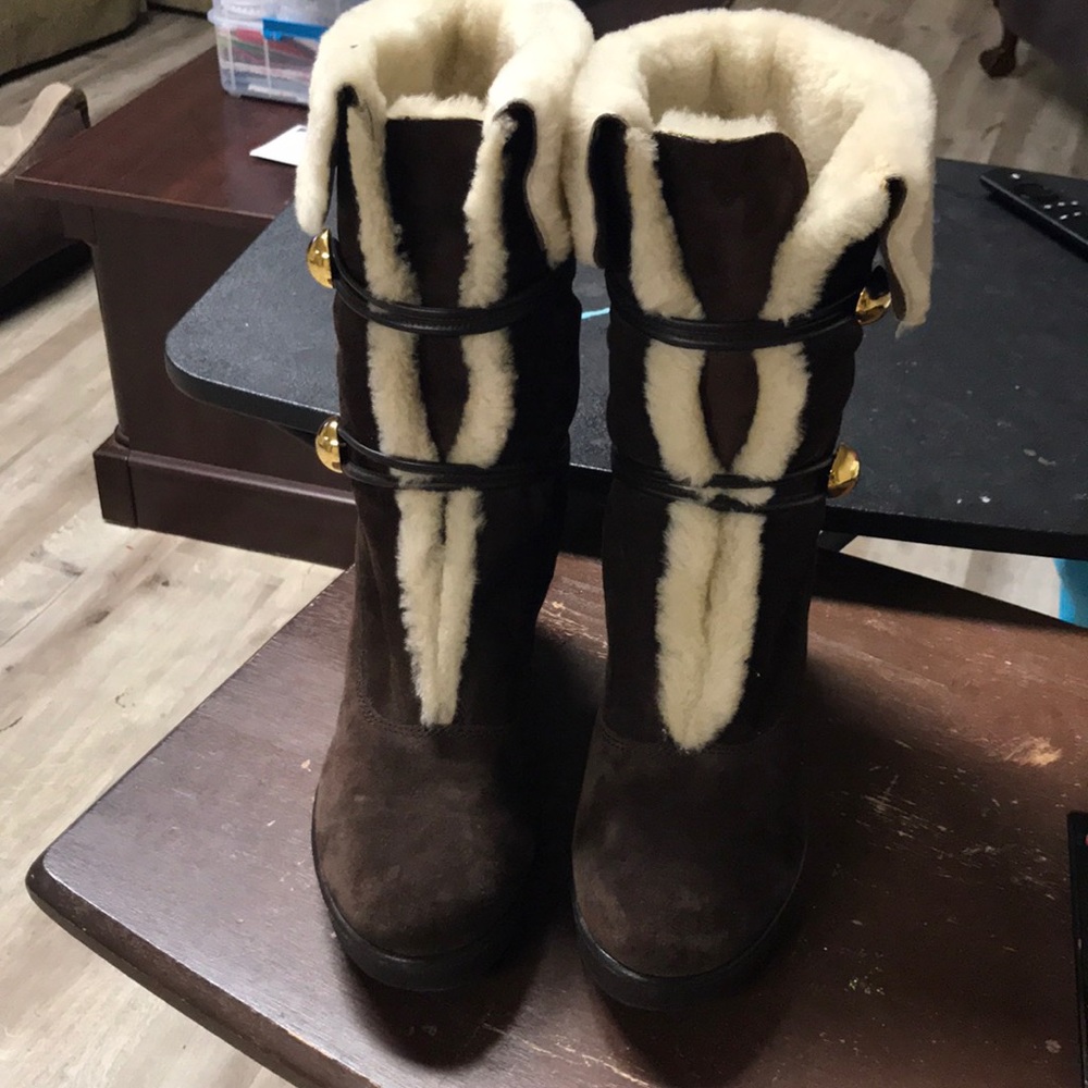 Women's Coach Brown Suede Wedge Boots